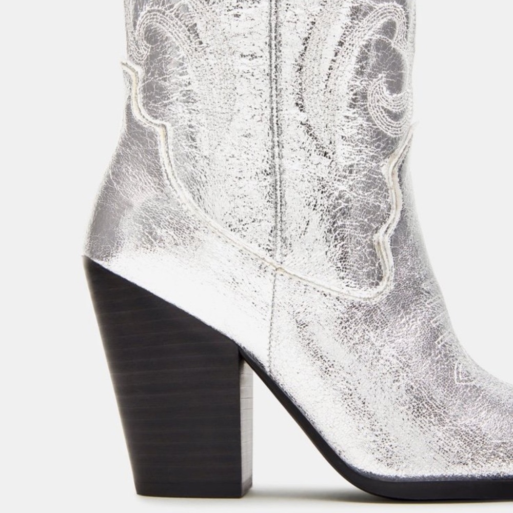 Steve Madden Lasso Silver Embossed Women's Cowboy Boots - Picture 6 of 9